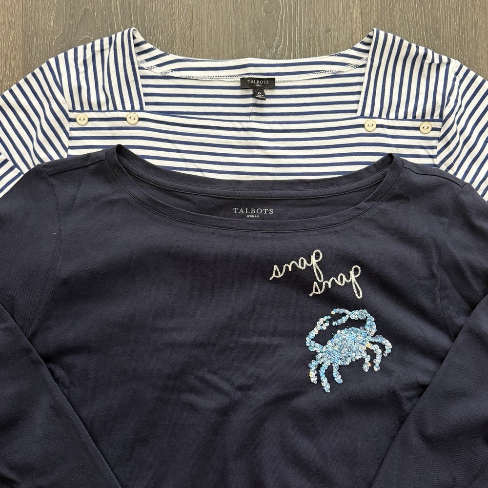 Talbots NWT 3/4 Sleeve Nautical Coastal Blue Sequin Crab Bundle Beach Resort 2XL